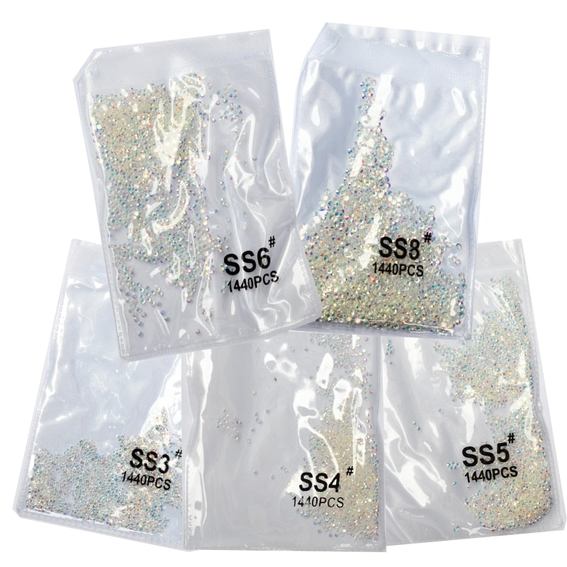 SS3-ss8 1440 pièces cristal clair AB or 3D Non HotFix FlatBack Nail Art strass décorations chaussures et décoration de danse