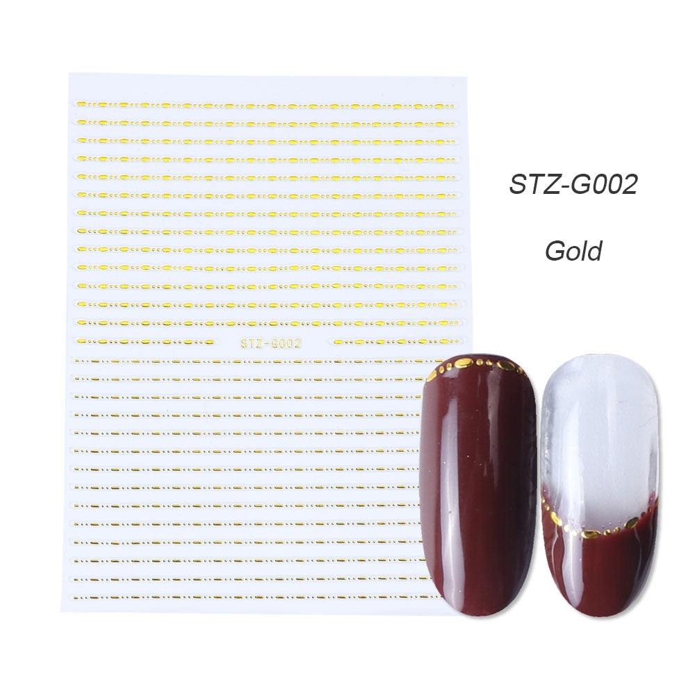 1pcs Gold Silver Sliders 3D Nail Stickers