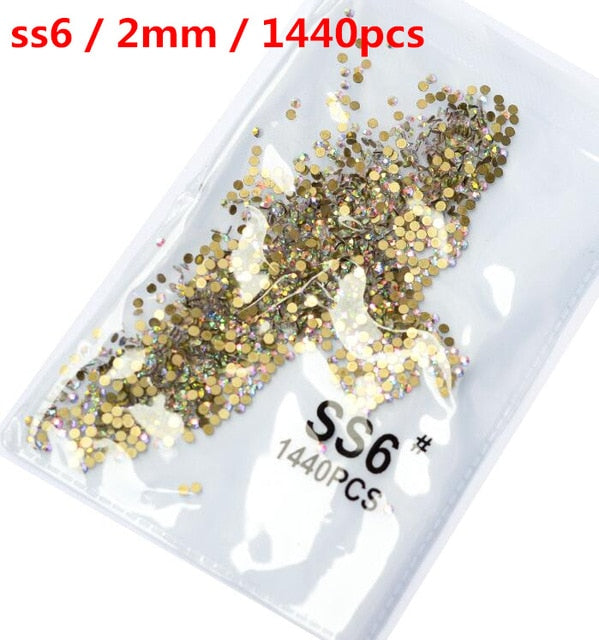 SS3-ss8 1440pcs Clear Crystal AB gold 3D Non HotFix FlatBack Nail Art Rhinestones Decorations Shoes And Dancing Decoration