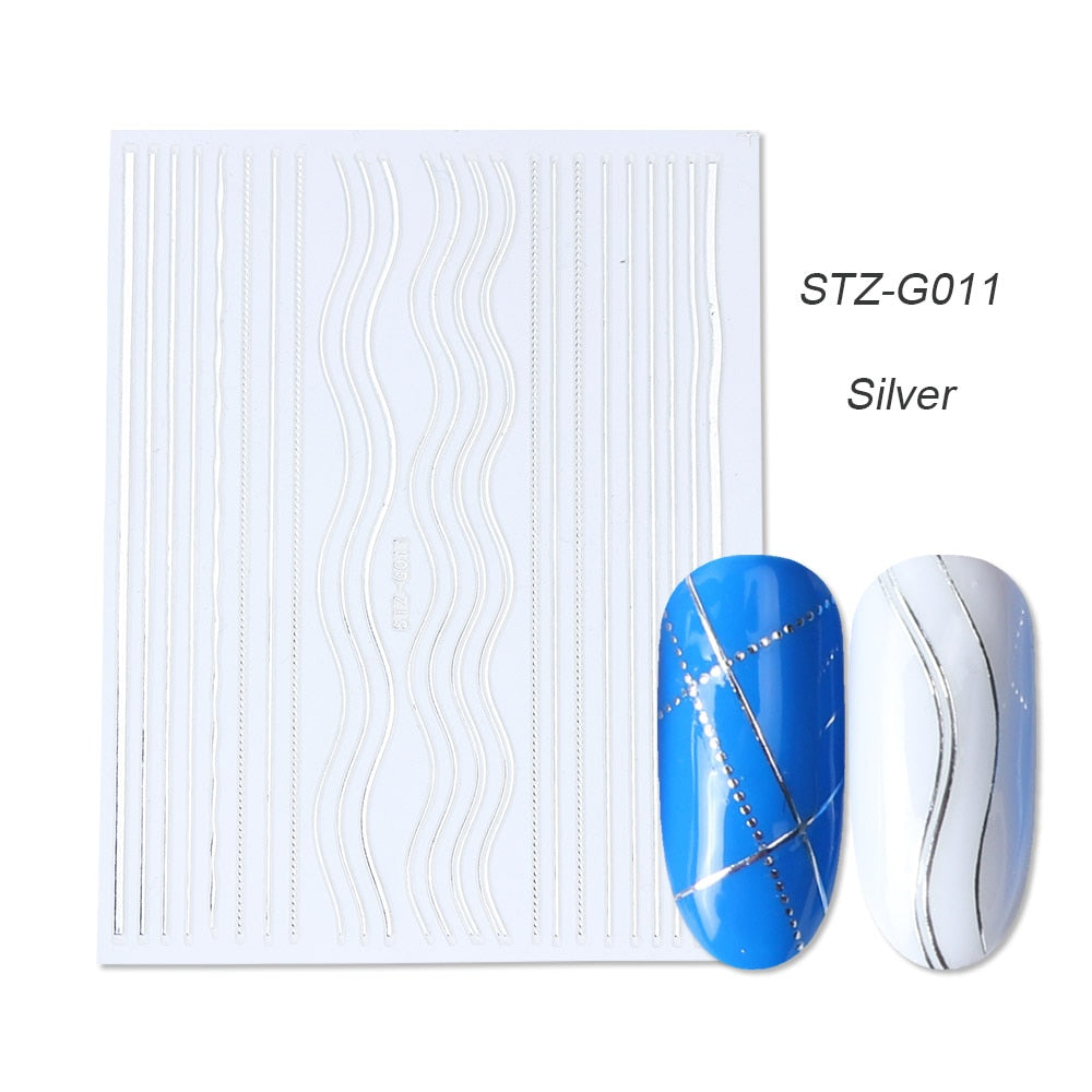 1pcs Gold Silver Sliders 3D Nail Stickers