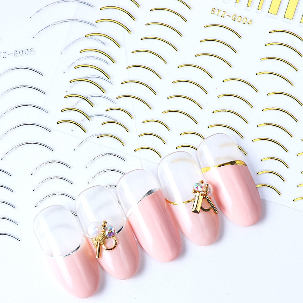 1pcs Gold Silver Sliders 3D Nail Stickers