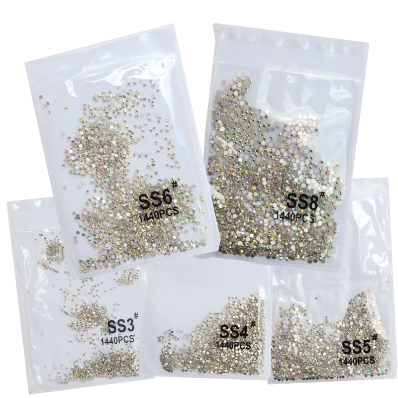 SS3-ss8 1440 pièces cristal clair AB or 3D Non HotFix FlatBack Nail Art strass décorations chaussures et décoration de danse