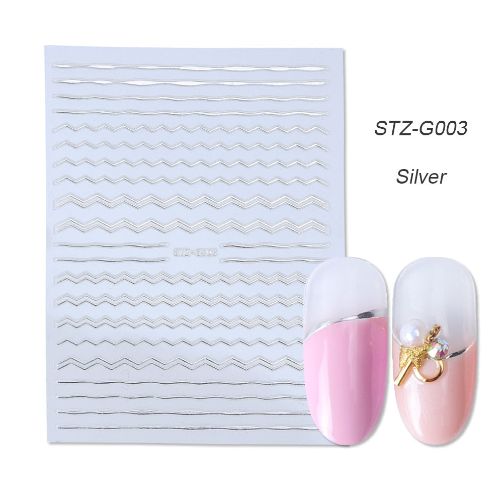 1pcs Gold Silver Sliders 3D Nail Stickers