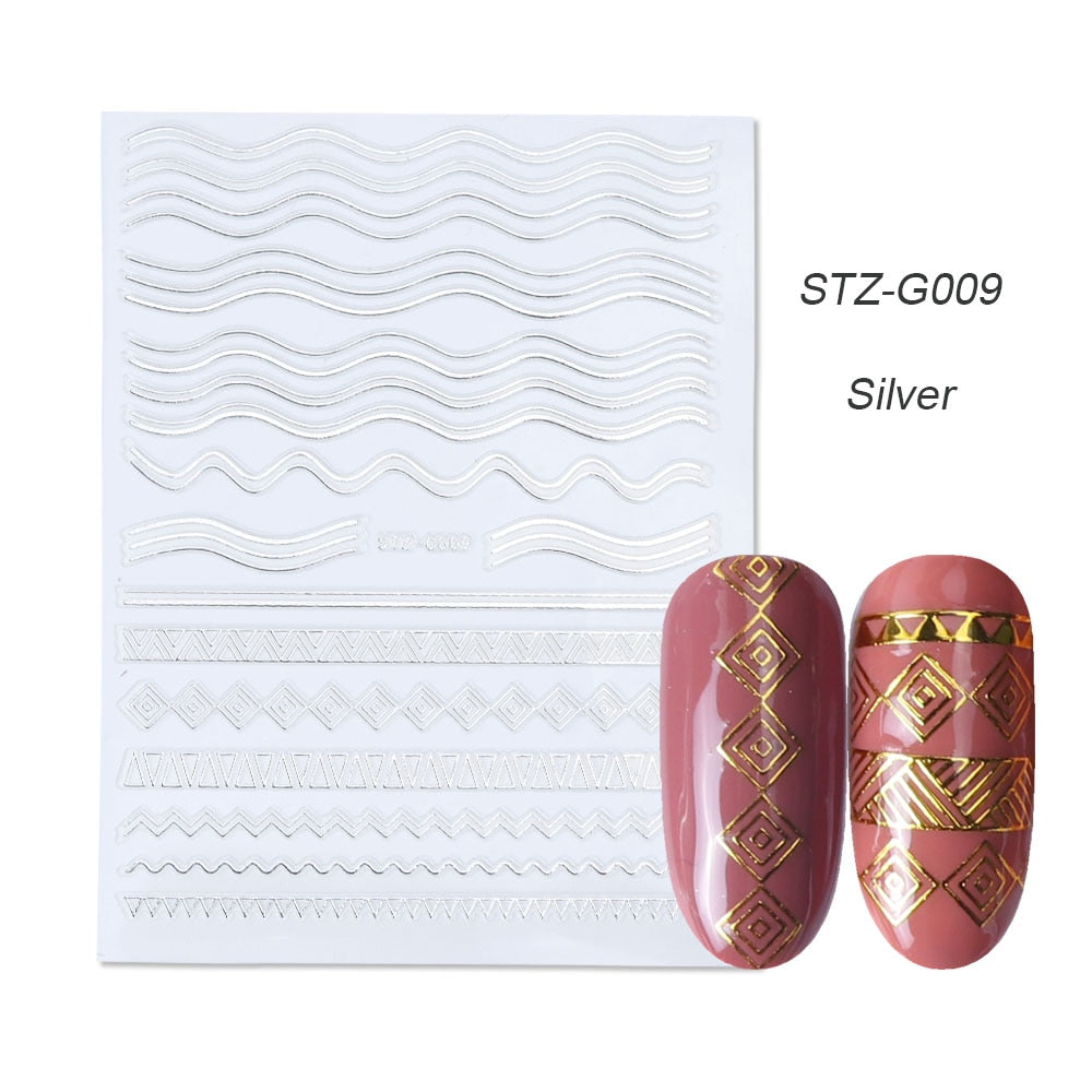 1pcs Gold Silver Sliders 3D Nail Stickers