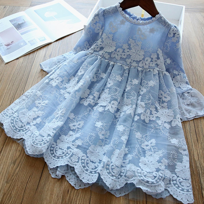 Girls Dress Embroidery Princess Party Autumn Spring Kids Children Clothes Elegant Purple And White 3-8T Lace Flower Girl Dresses