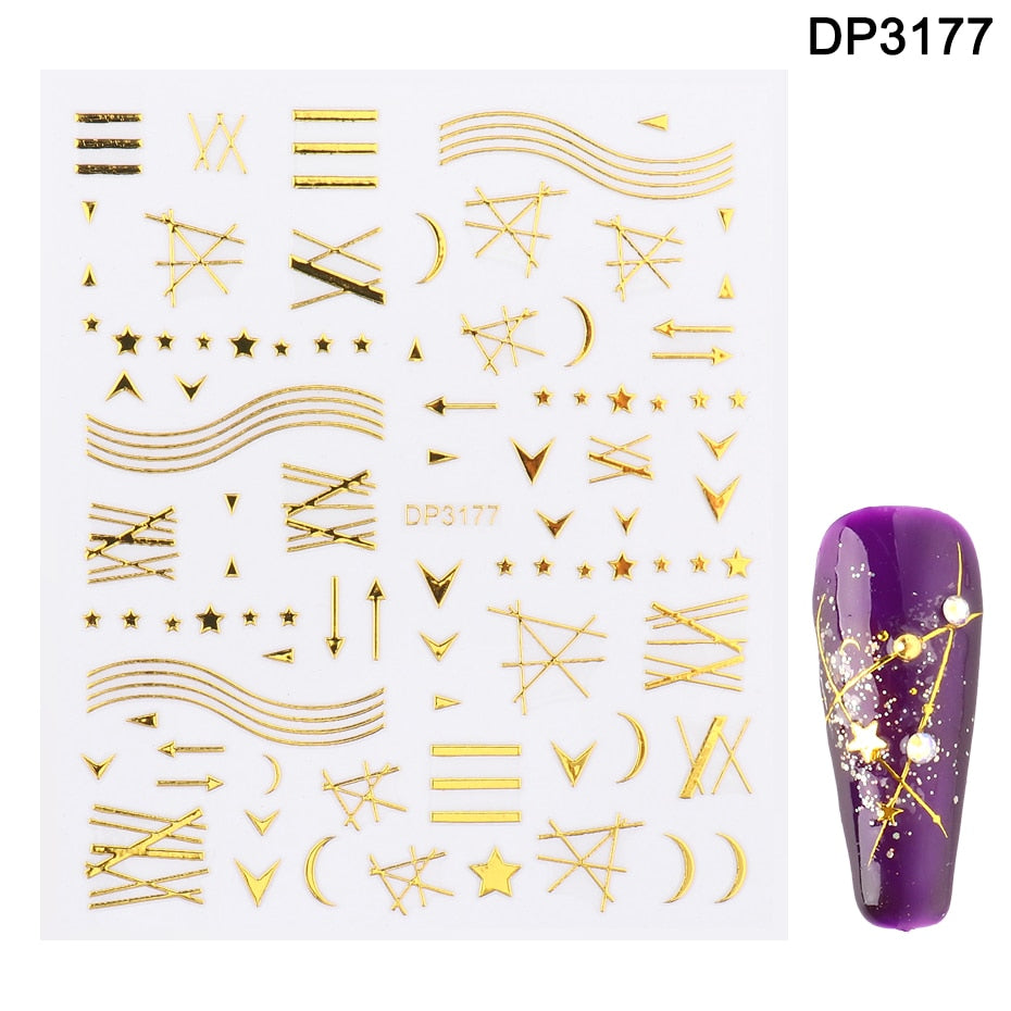 1pcs Gold Silver Sliders 3D Nail Stickers