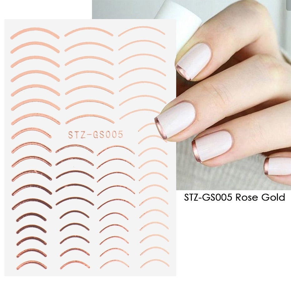 1pcs Gold Silver Sliders 3D Nail Stickers