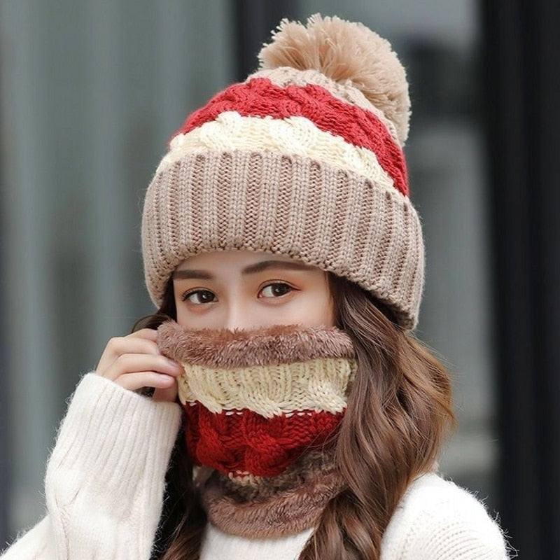 Women Wool Knitted Hat Ski Hat Sets