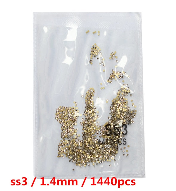 SS3-ss8 1440pcs Clear Crystal AB gold 3D Non HotFix FlatBack Nail Art Rhinestones Decorations Shoes And Dancing Decoration