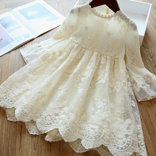 Girls Dress Embroidery Princess Party Autumn Spring Kids Children Clothes Elegant Purple And White 3-8T Lace Flower Girl Dresses