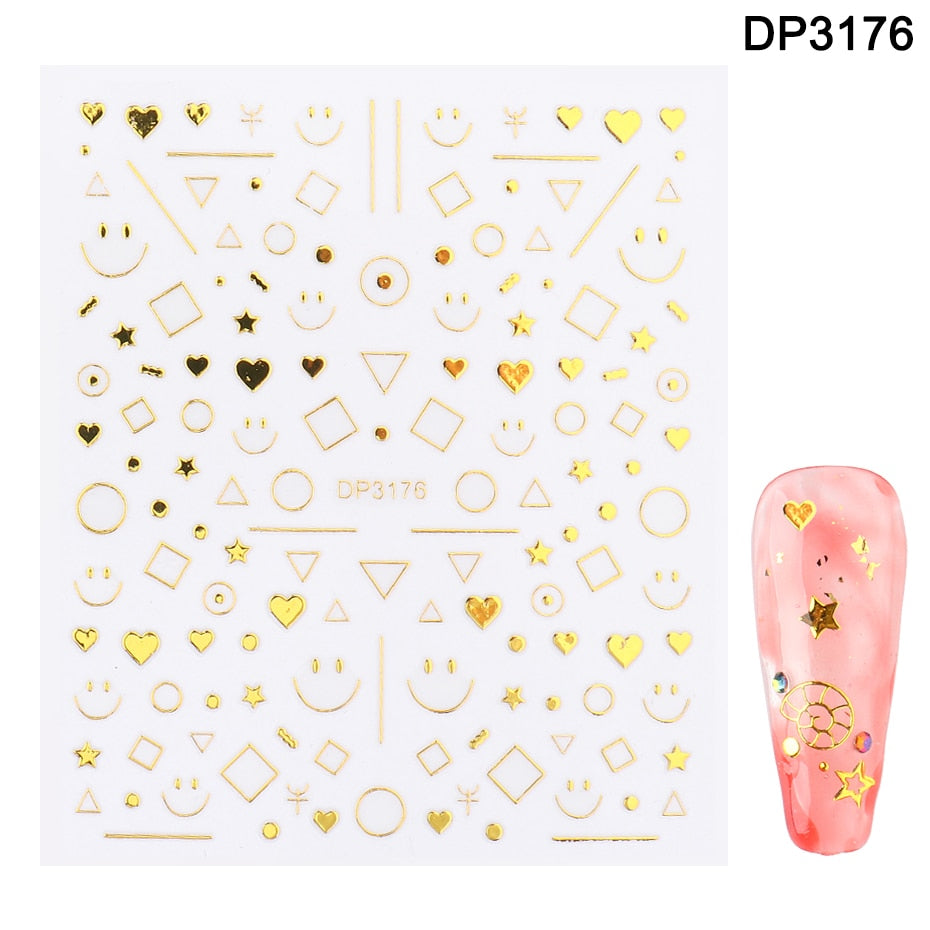 1pcs Gold Silver Sliders 3D Nail Stickers