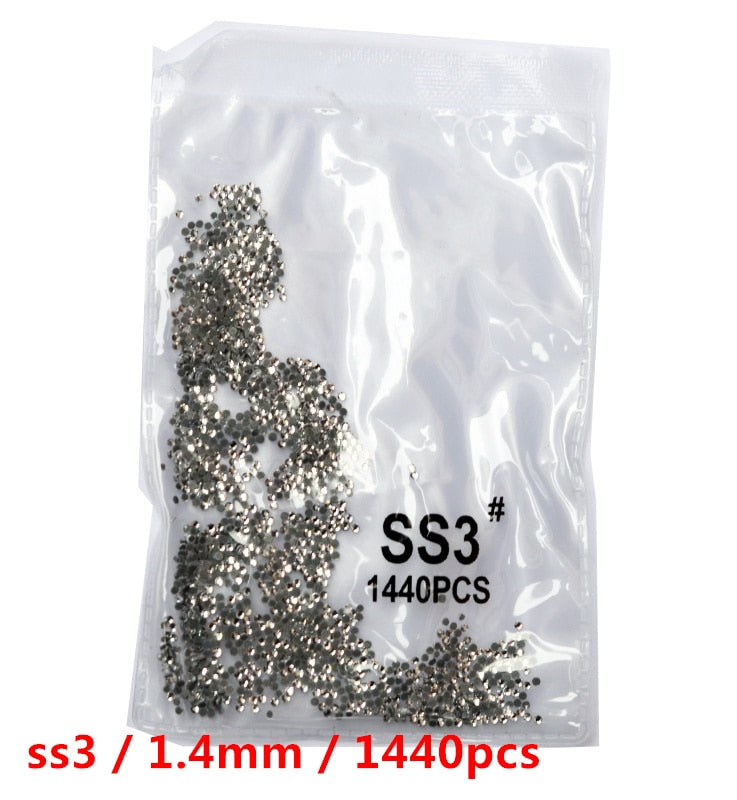 SS3-ss8 1440 pièces cristal clair AB or 3D Non HotFix FlatBack Nail Art strass décorations chaussures et décoration de danse