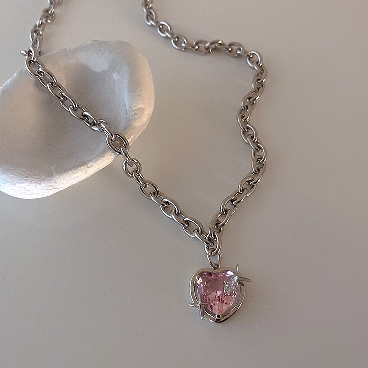 Peach Heart Water Drop Pendant Necklace