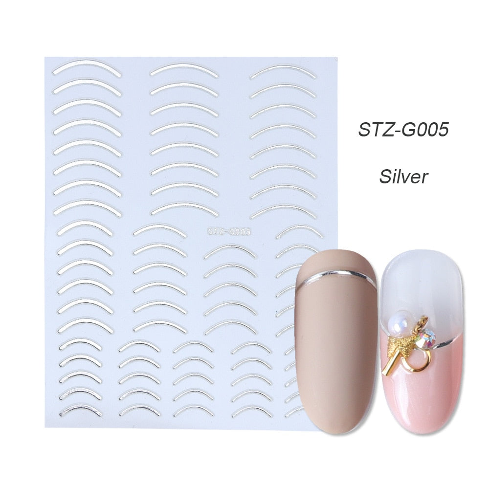 1pcs Gold Silver Sliders 3D Nail Stickers