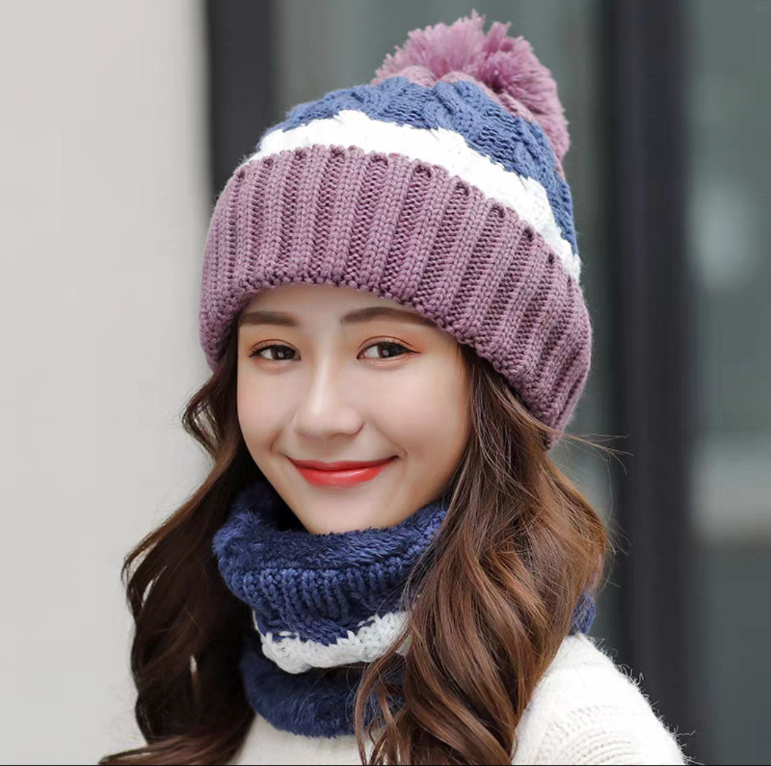 Women Wool Knitted Hat Ski Hat Sets