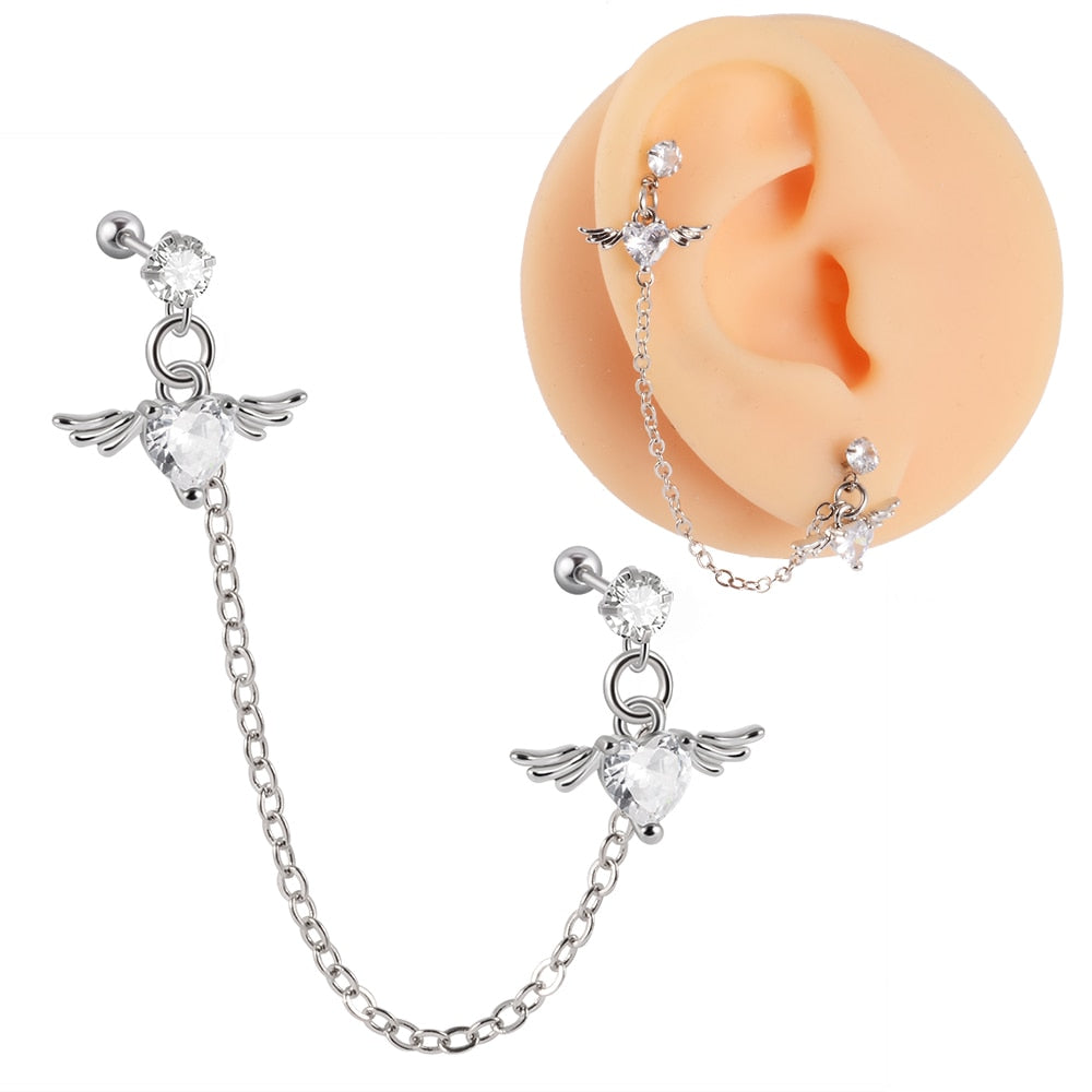 Boucle d'oreille en chaîne en acier chirurgical 1PC