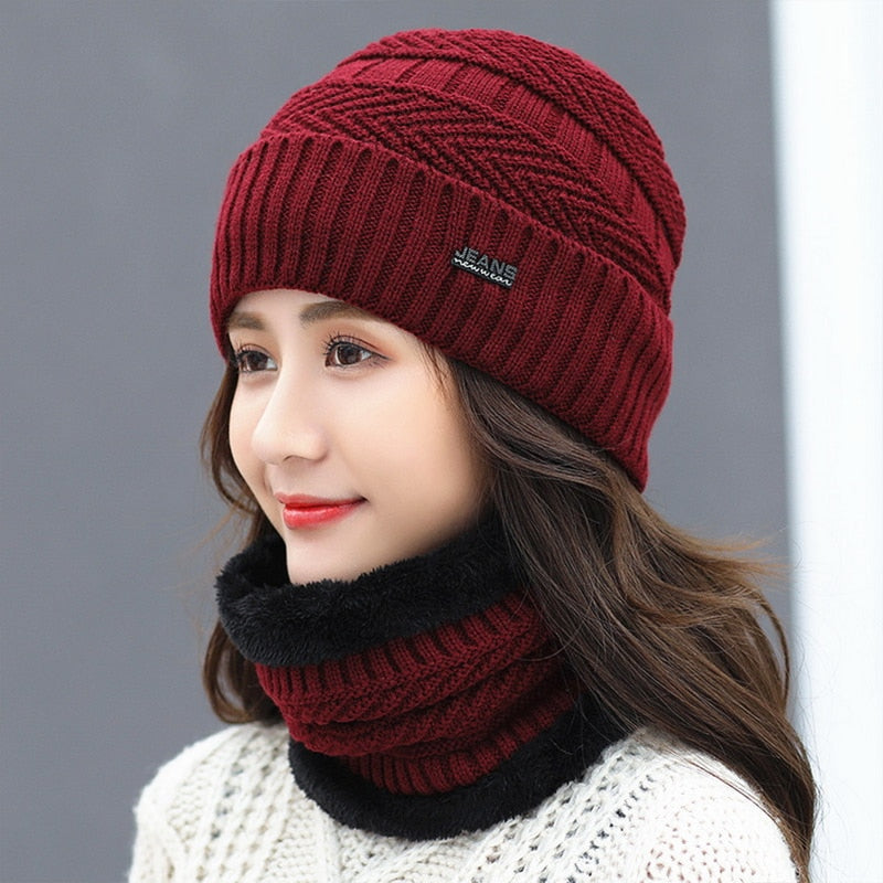 Women Wool Knitted Hat Ski Hat Sets