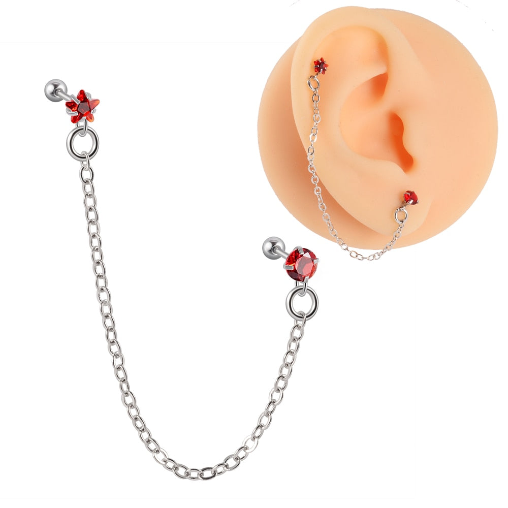 Boucle d'oreille en chaîne en acier chirurgical 1PC