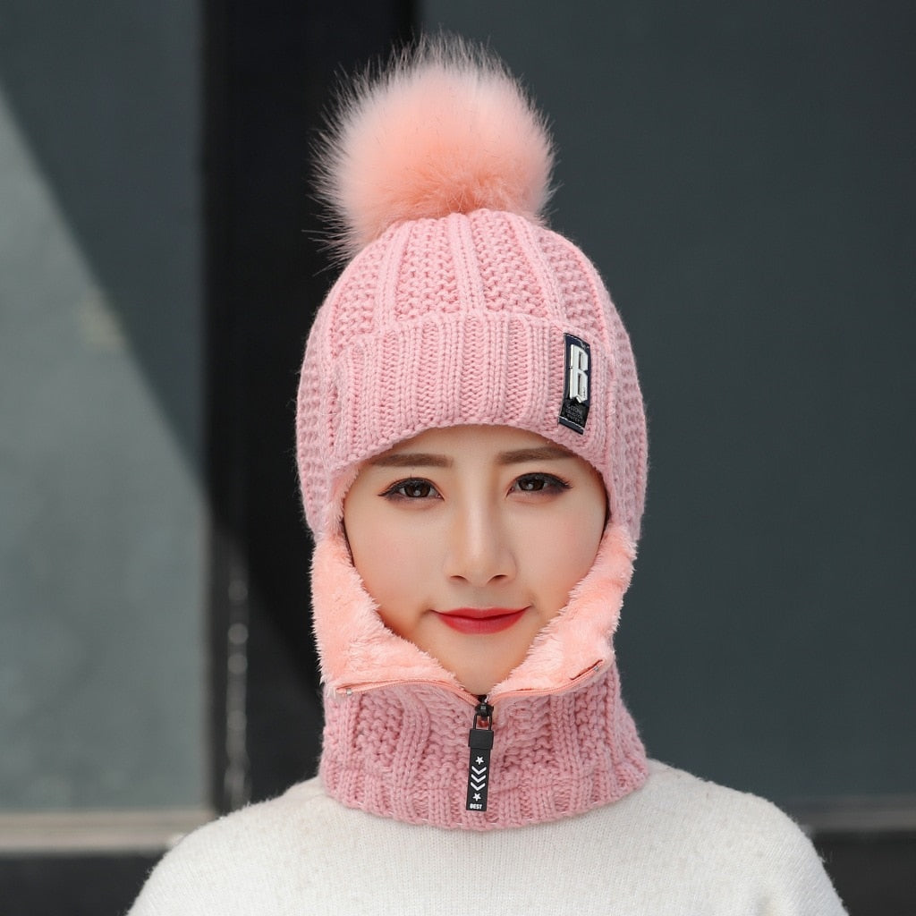 Women Wool Knitted Hat Ski Hat Sets