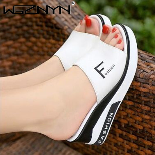 Leather Thick Sole Slippers Female