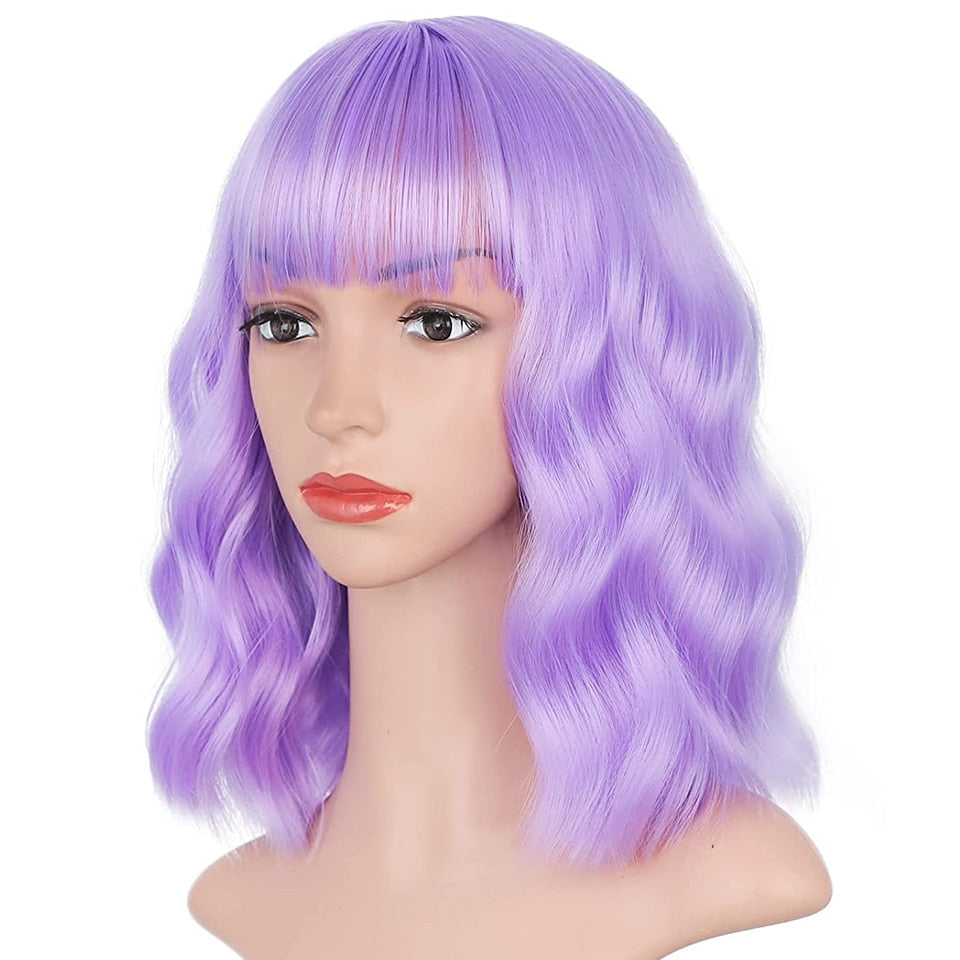 MONIXI Synthetic Blue Wig Short Wavy Wig