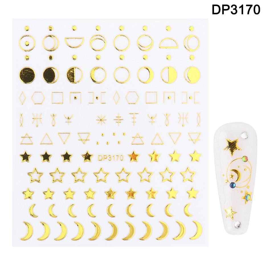 1pcs Gold Silver Sliders 3D Nail Stickers