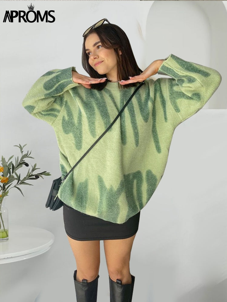 Aproms Elegant Green Striped sweater