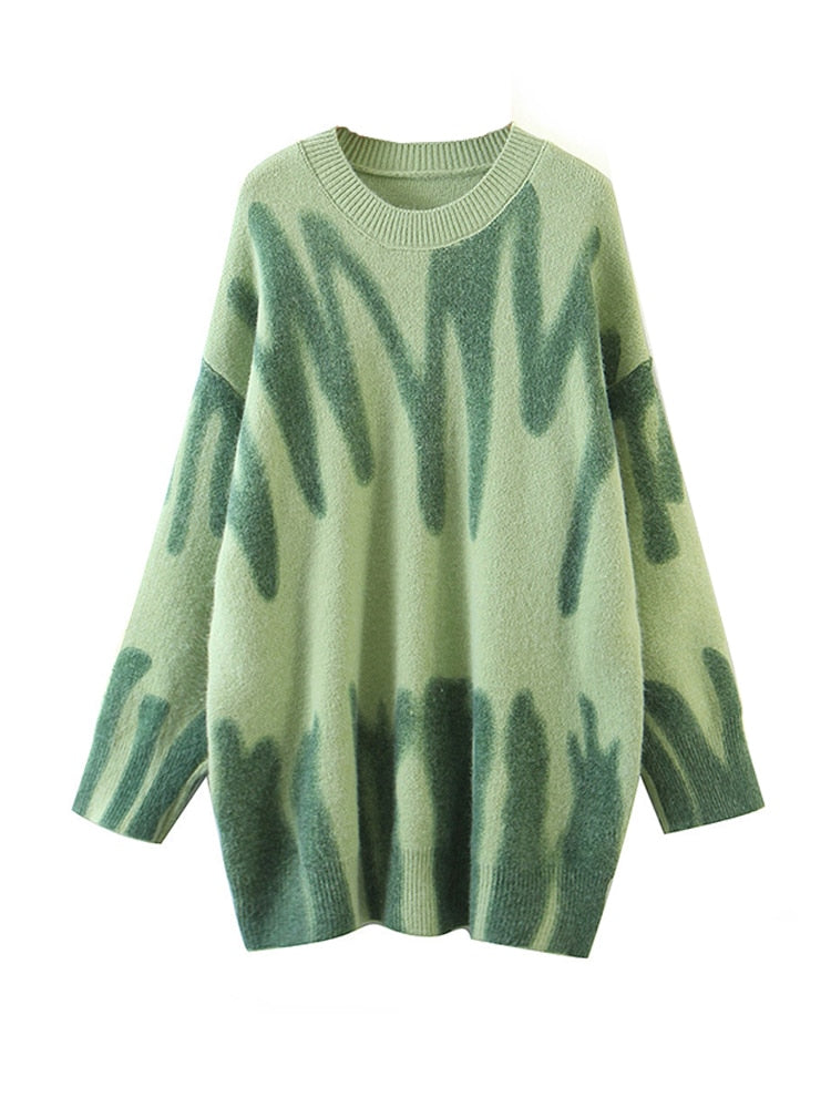 Aproms Elegant Green Striped sweater